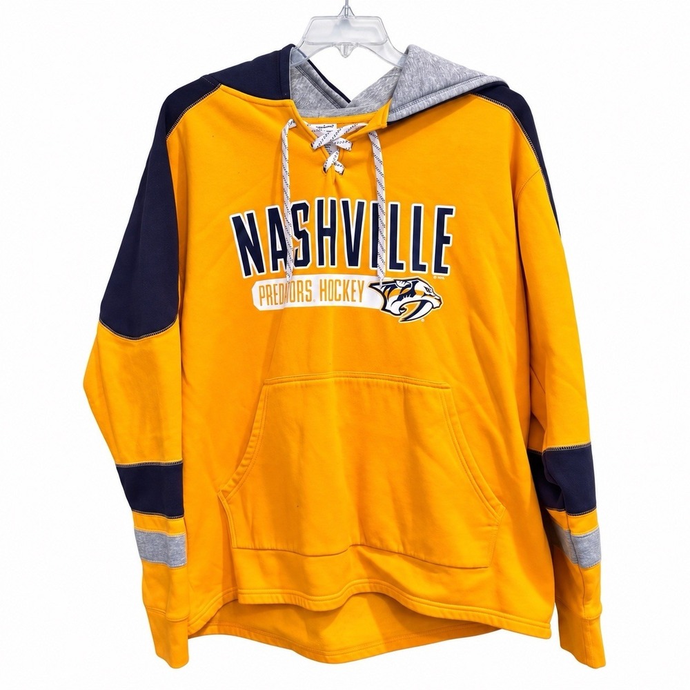 Champion Nashville Predators NHL Hoodie Mens XL Gold Lace Up Pullover Hockey